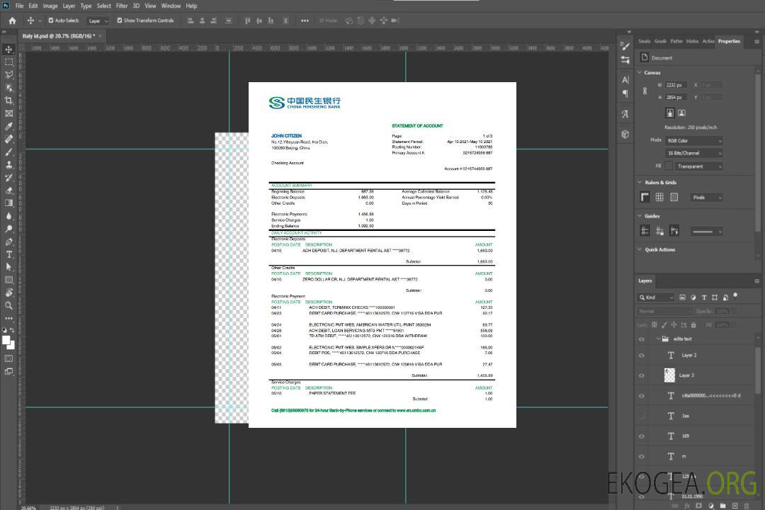 Relevé de la banque China Minsheng template